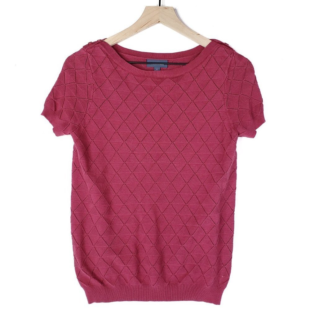 Modcloth Enhanced Experience Short Sleeve Textured Sweater S Mauve Top